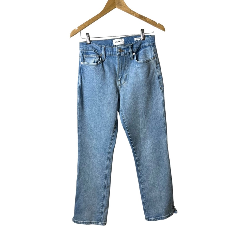FRAME Le High Straight Jeans Caye Sand Light Wash Stretch Denim Size 27 Designer